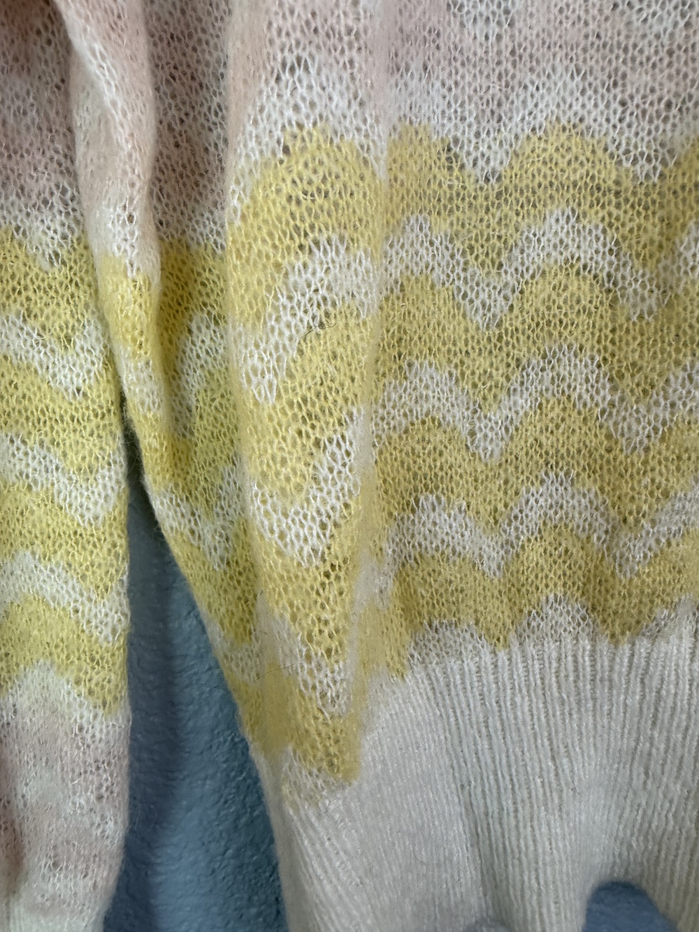FRNCH Paris Sweater Womens Small Yellow Pink White Chevron Knit Pullover Soft - Picture 2 of 9